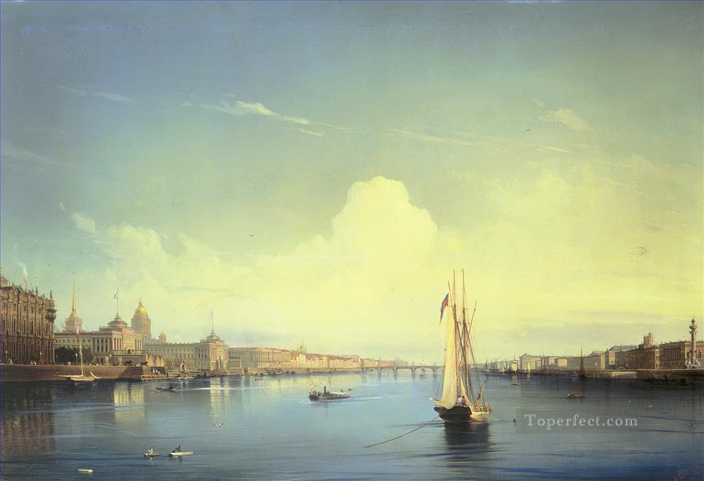 日没のサンクトペテルブルク 1850 アレクセイ・ボゴリュボフの船油絵